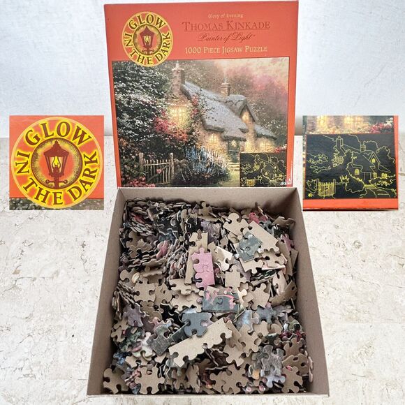 Thomas Kinkade GLOW IN THE DARK 1000 Piece Jigsaw Puzzle Glory of Evening - Picture 1 of 5